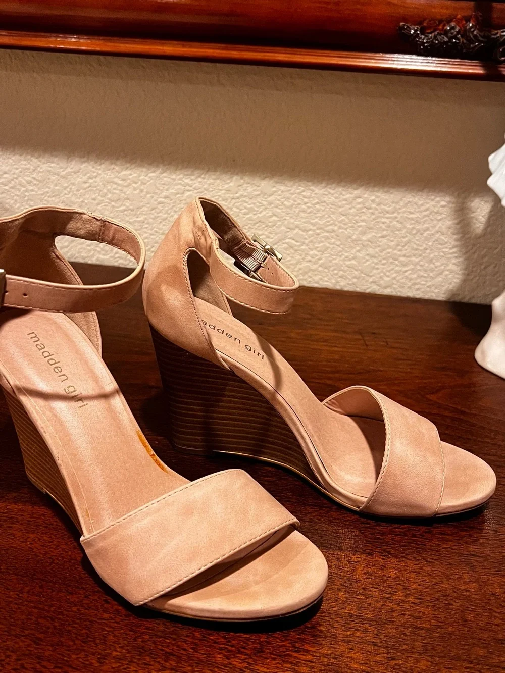 Madden Girl Blush Tan Ankle-Strap Wedge Sandals  NWOT